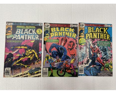 THREE VINTAGE MARVEL BLACK PANTHER COMICS FROM THE 1970'S 
