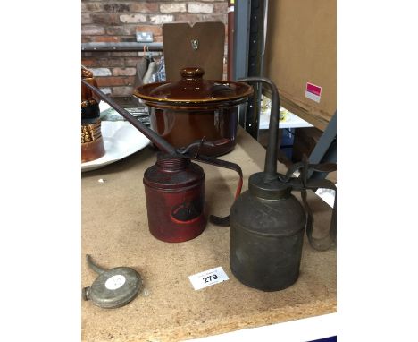 THREE VINTAGE OIL CANS 