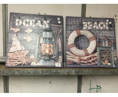 A PAIR OF LIGHT UP OCEAN AND BEACH CANVASSES 40CM X 40CM 
