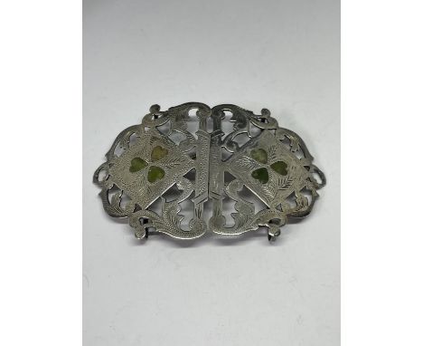 A SILVER AND JADE BUCKLE 