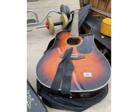 AN ASHTON ACOUSTIC GUITAR WITH CARRY BAG 