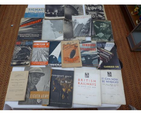 TWENTY WORLD WAR II BOOKLETS RELATING TO TRANSPORT AND THEATRES OF WAR, IMPORTANT WAR DATES LEAFLET WITH ANOTATED LIST TO INC