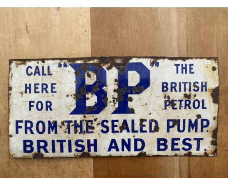 A BELIEVED ORIGINAL VINTAGE 'BP' ENAMEL SIGN (L:137CM H:66CM) 