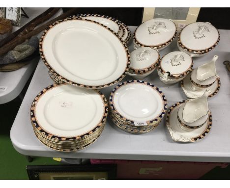A VINTAGE WOOD &amp; SON'S "WINDSOR" SEMI PORCELAIN DINNER SERVICE INCLUDING LARGE LIDDED VEG DISHES, SOUP TUREENS, GRAVY BOA