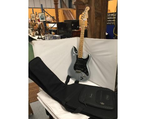 A WESTFIELD E1000 ELECTRIC GUITAR MODIFIED WITH FENDER STRATOCASTER NECK AND SUPER 500 PICK UPS WITH FENDER CARRY CASE 