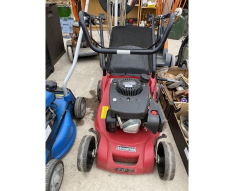 A MOUNTFIELD PETROL ENGINE LAWN MOWER WITH GRASS BOX 