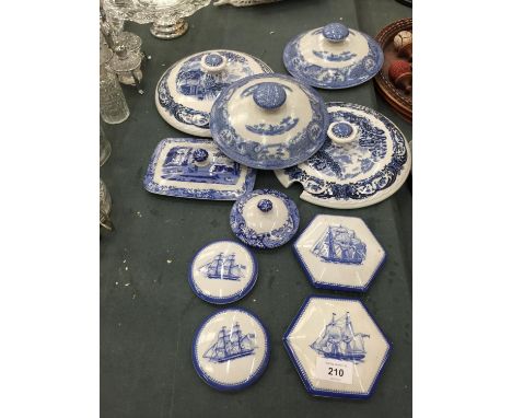 A QUANTITY OF BLUE AND WHITE LIDS TO INCLUDE SPODE 