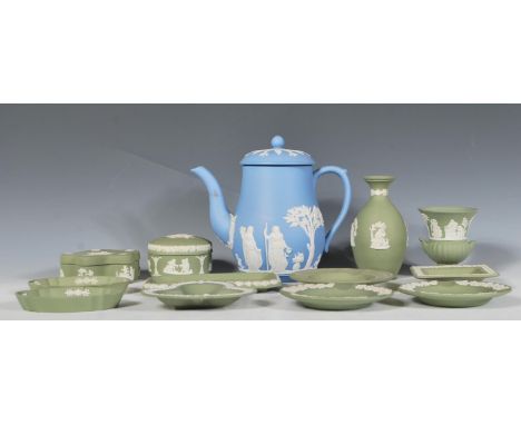 A collection of 20th Century Wedgwood jasperware ceramic to items to include a selection of trinket pots and ashtrays having 