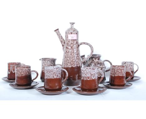 A retro 20th Century studio pottery coffee service by Avalon Pottery, Tintagel, Cornwall to include coffee pot, water pot, co