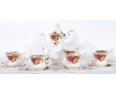 A Royal Albert Old Country Roses pattern coffee service comprising of coffee pot, six cups and saucers, cake stand (Missing s