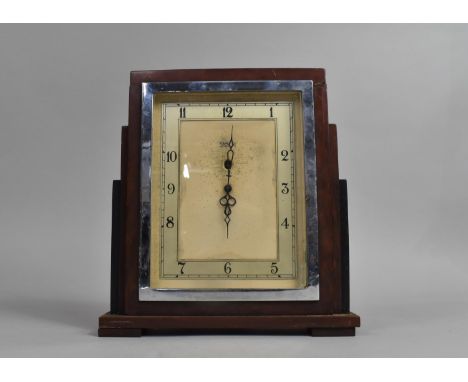 An Art Deco Electric Mantel Clock by Smiths English Clocks Ltd, Bakelite Surround has Been Glued, 22cms Wide 