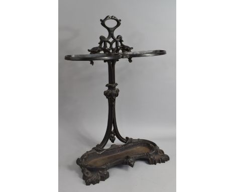 A Nice Quality Victorian Cast Iron Stick Stand, Possibly Coalbrookdale, Removable Drip Tray with One Handle Missing, 74cms Hi