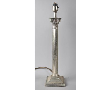 A Plated Table Lamp Base in the Form of a Corinthian Column, Requires New Light Fitting, 44cms High Overall 