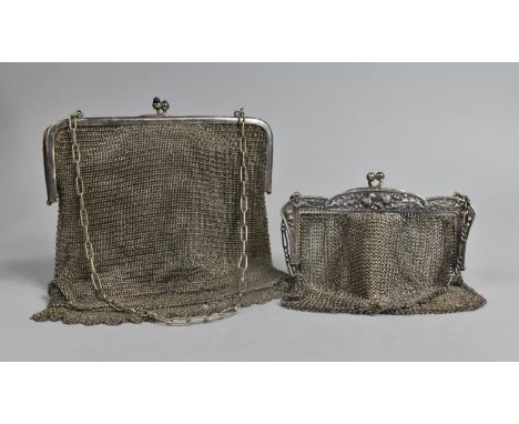 Two Edwardian Silver Plate and Chain Mail Ladies Purses 