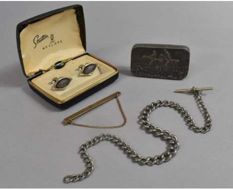 A Pair of Vintage Gents Stratton Cufflinks Together with a Pewter Snuff, Watch Chain etc 