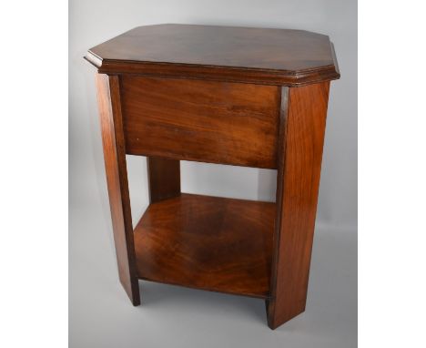 An Edwardian Oak Lift top Sewing Box on Stand with Stretcher Shelf, Hinged Lid to Lined and Fitted Interior, 55cms High When 