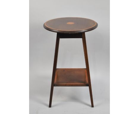 An Edwardian Inlaid Mahogany Circular Topped Occasional Table with Square Stretcher Shelf, 39cms Diameter 