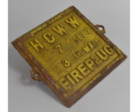 A Vintage Cast Iron Waterworks Panel, HCWW Fireplug, 23cms Square 