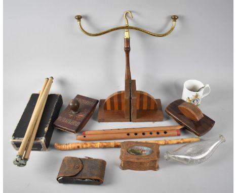 A Collection of Sundries to Comprise Bookends, Mauchline Napkin Ring etc 
