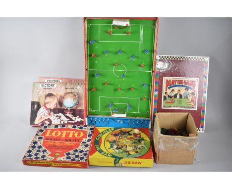 A Tin Plate Chad Valley Football Game together with Jigsaw Puzzles and Book of Vintage Boardgames, Building Blocks Etc 