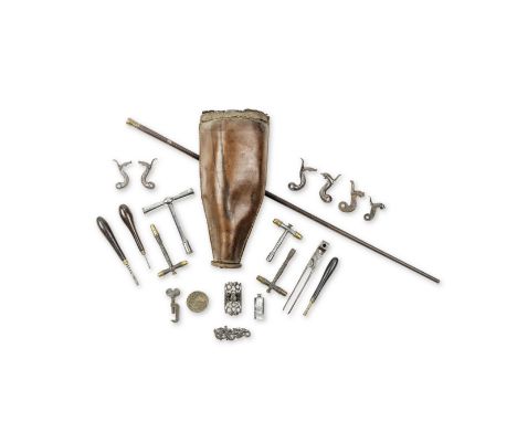 A group of accessories relating to antique and vintage firearmsMostly 19th centuryComprising a brass powder-tester with sprun
