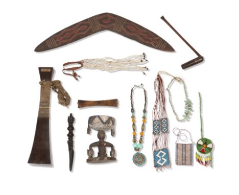 A collection of ethnic interestA British Guiana war club with string handle, 39cm long; a Yoruba cup with figure and chicken 