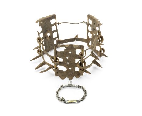 A Continental iron hunting dog collar, and two English steel dog collarsThe first 17th century or later, probably German, the