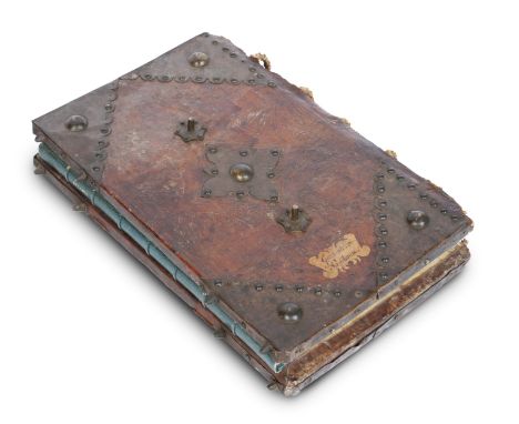 A 16th century large PsalterIn a leather and brass embossed outer cover labelled 'Graduate Sanctorum', the inner pages reboun