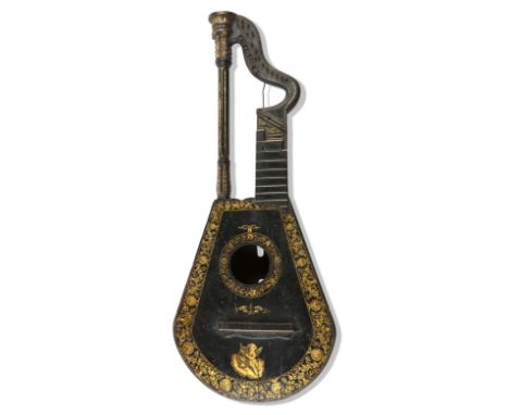 A regency gilt japanned harp lute by Edward LightCirca 1816The body decorated with an angel and harp, within a foliate and li