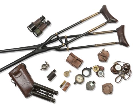 A collection of military pocket field instruments and casesTo include a Troughton &amp; Simms sextant, dated 1908 with leathe