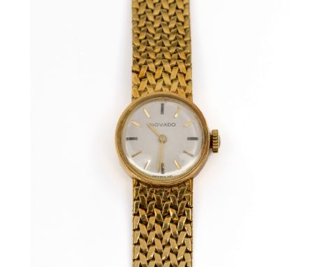 Movado, 18 kt. gouden mechanisch damespolshorloge, aan een Milanese schakelband bruto 24,2 gr.  [1] Movado, 18 kt gold mechan