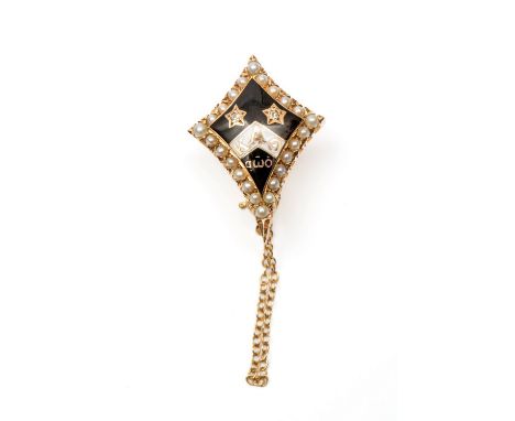 Verenigde Staten, beneden wettelijk gehalte broche, een zogenaamde Kappa Alpha Theta sorority pin. Met zwart en wit email, ge