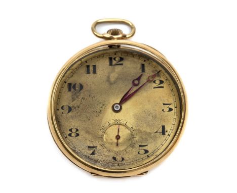 14 kt. Gouden remontoir horloge, het glas aan de voorzijde mist bruto 48,2 gr. diam. 46 mm [1]  14 k. gold remontoir watch, t