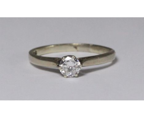 A 9ct gold solitaire diamond ring, six-claw-set with a RBC diamond, approximately diamond weight, 1/2 carat, 1.8g 