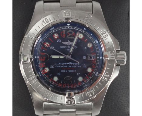 A gents Breitling Superocean Steelfish automatic wristwatch, model A17390, the blue dial with batons denoting hours, Arabic n