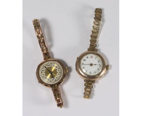 A ladies 1920s gold cocktail watch, with gold and white enamel dial painted with Arabic numerals, 25mm cushion-shaped case an