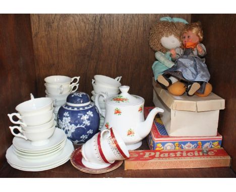 SECTION 41.  A Coalport part tea set together with a blue and white ginger jar, Aynsley cups and saucers, a musical rag doll 