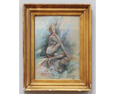 Michael D'Aguilar (B.1924) pastel portrait of a nude female, framed and glazed, 35x25 