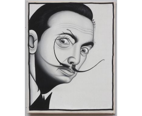 A 20th Century oil on canvas portrait of Salvador Dali, unframed, 94x75cm 