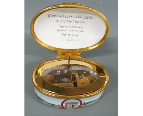 Four Halcyon Days enamel boxes including limited edition 'The Last Time I Saw Paris' 30/300, two Queen Mother commemoratives 