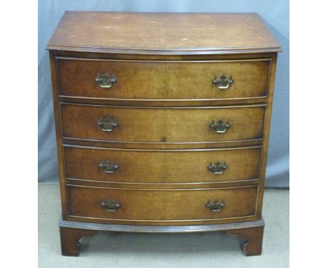 Walnut bow fronted chest of two over three drawers raised on bracket feet, W79 x D52 x H85cm