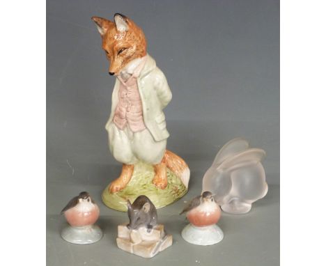 Collection of ceramics including Goebel Hummel figures, Copenhagen mouse and bird, Lladro, large Royal Albert Beatrix Potter 