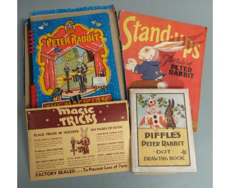 [Potter] Peter Rabbit The Magician, A Book of Tricks 1942 with Wand and envelope containing a collection of props for perform