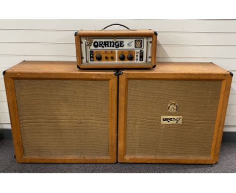 Orange of London amplifier, almost certainly model OR 120 circa early 1970s, together with a pair of stage speakers, label to