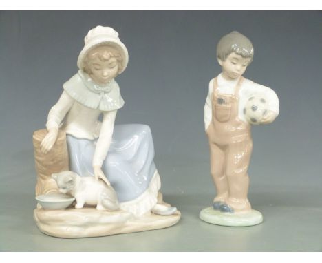 Two Lladro and three Nao figures, tallest 27cm