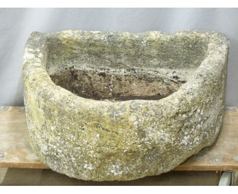 Large 18th/19thC D end stone trough, W82 x D64 x H38cm
