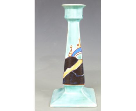 Clarice Cliff for Newport Pottery Inspiration Bizarre candlestick decorated in the Caprice pattern, hand painted Inspiration,
