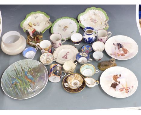 A collection of&nbsp;ceramics including hand-decorated plaques signed J E Dean, probably Minton / Derby, one of kingfishers a