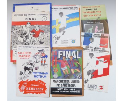 Twenty-seven European Cup Winners Cup tournament football programmes/programs 1962-1990. Teams include Athletico Madrid, Tott