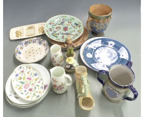 A collection of ceramics including a 19th/20thC Chinese enamelled plate, Royal Worcester, Hammersley, Royal Doulton, figures 